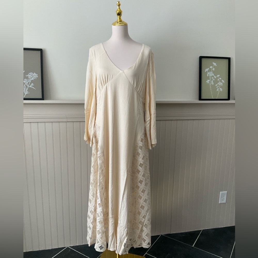 Melloday Woven Gauze Inset Maxi Dress Large NWT - Picture 2 of 5